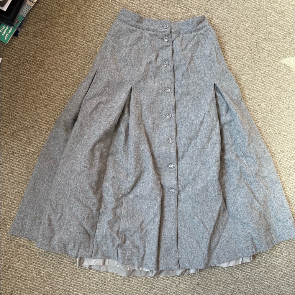 Gray Button-Down Women's wool blend midi vintage Skirt SZ 8